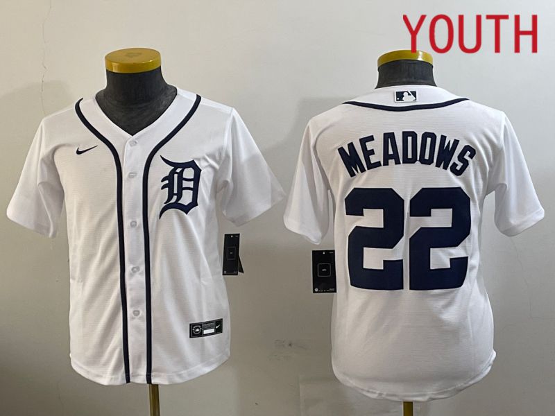 Youth Detroit Tigers #22 Meadows White Game 2024 Nike MLB Jersey style 1121